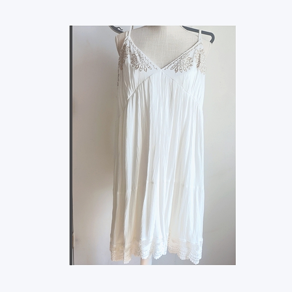 White Strapless Dress with Embroidered Details